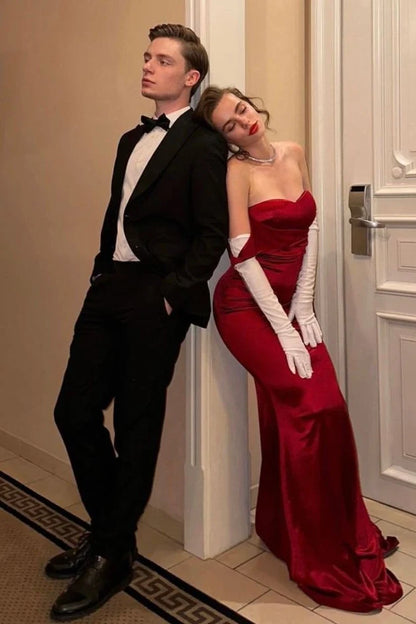 Classic Mermaid Sweetheart Burgundy Long Prom Dress with Train SH8105