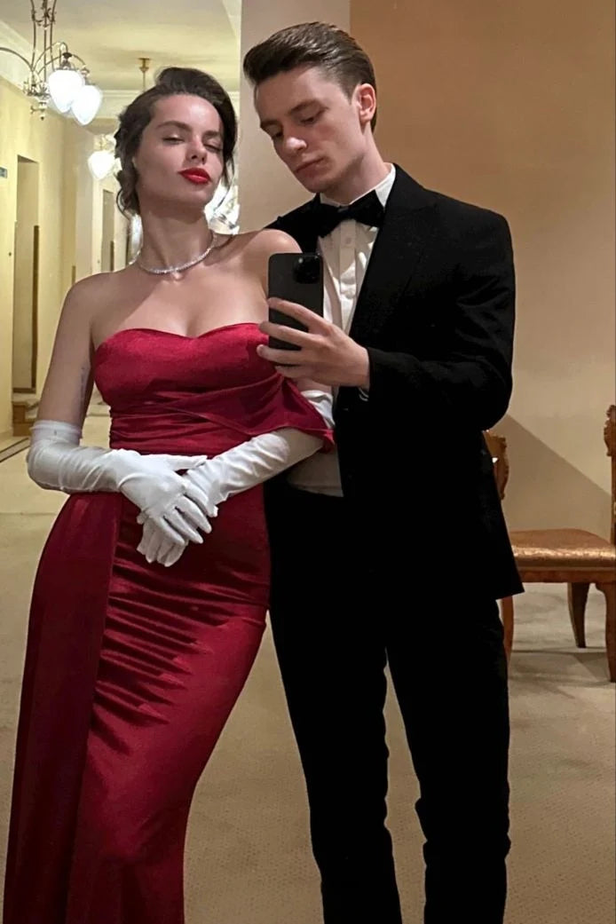 Classic Mermaid Sweetheart Burgundy Long Prom Dress with Train SH8105