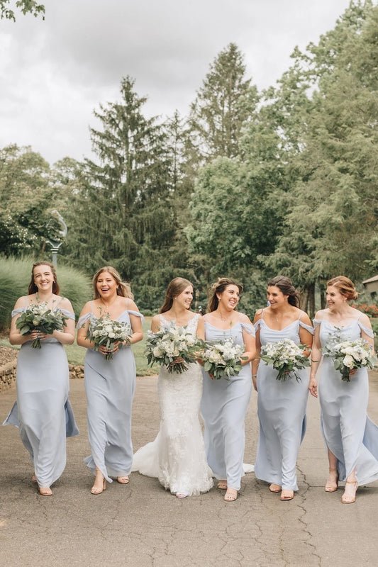 Cold Shoulder Dusty Blue Bridesmaid Dress with Slit SH6563