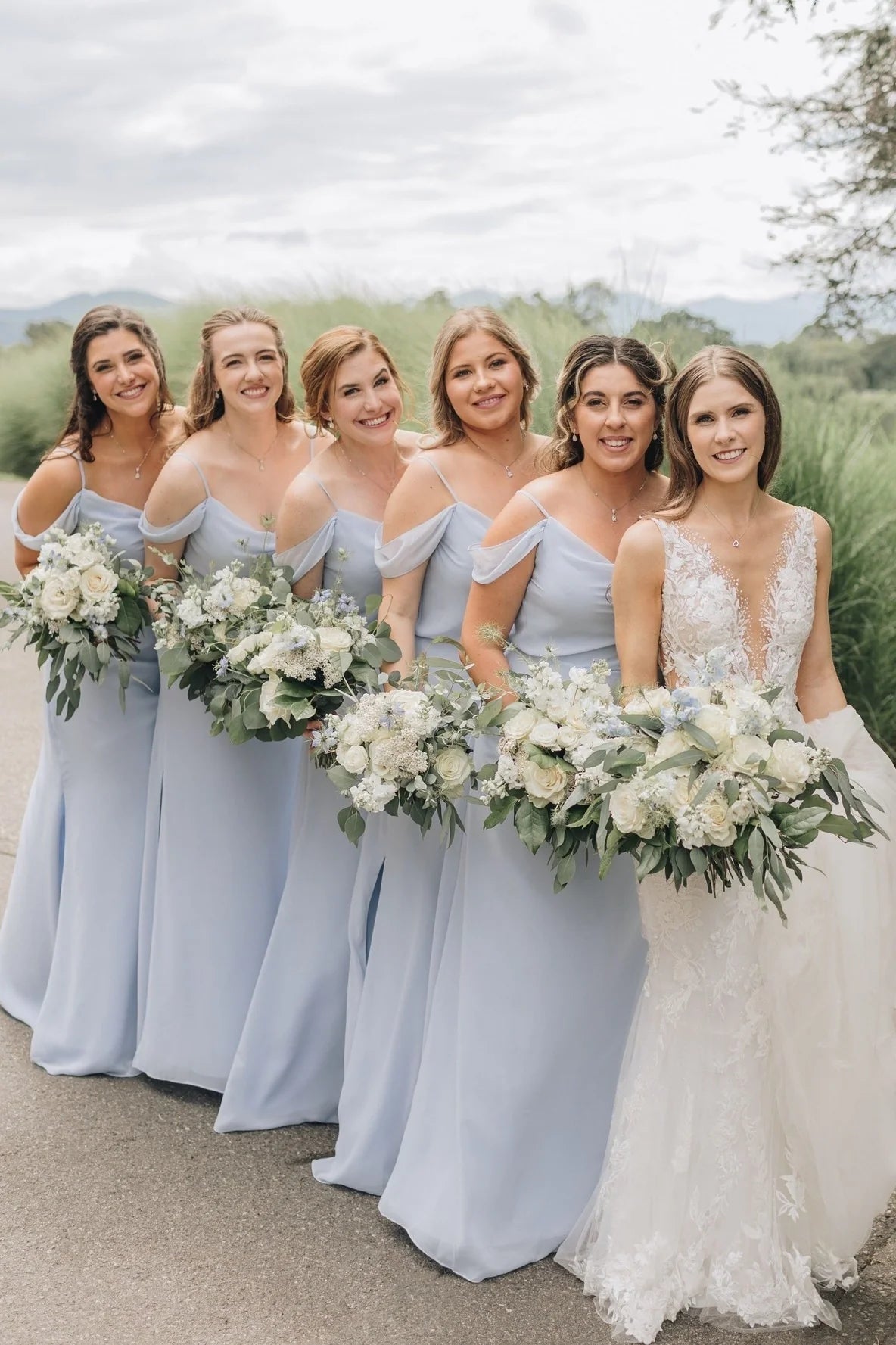 Cold Shoulder Dusty Blue Bridesmaid Dress with Slit SH6563