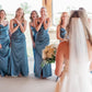 Cowl Neck Dusty Blue Ruched Bridesmaid Dress SH6564