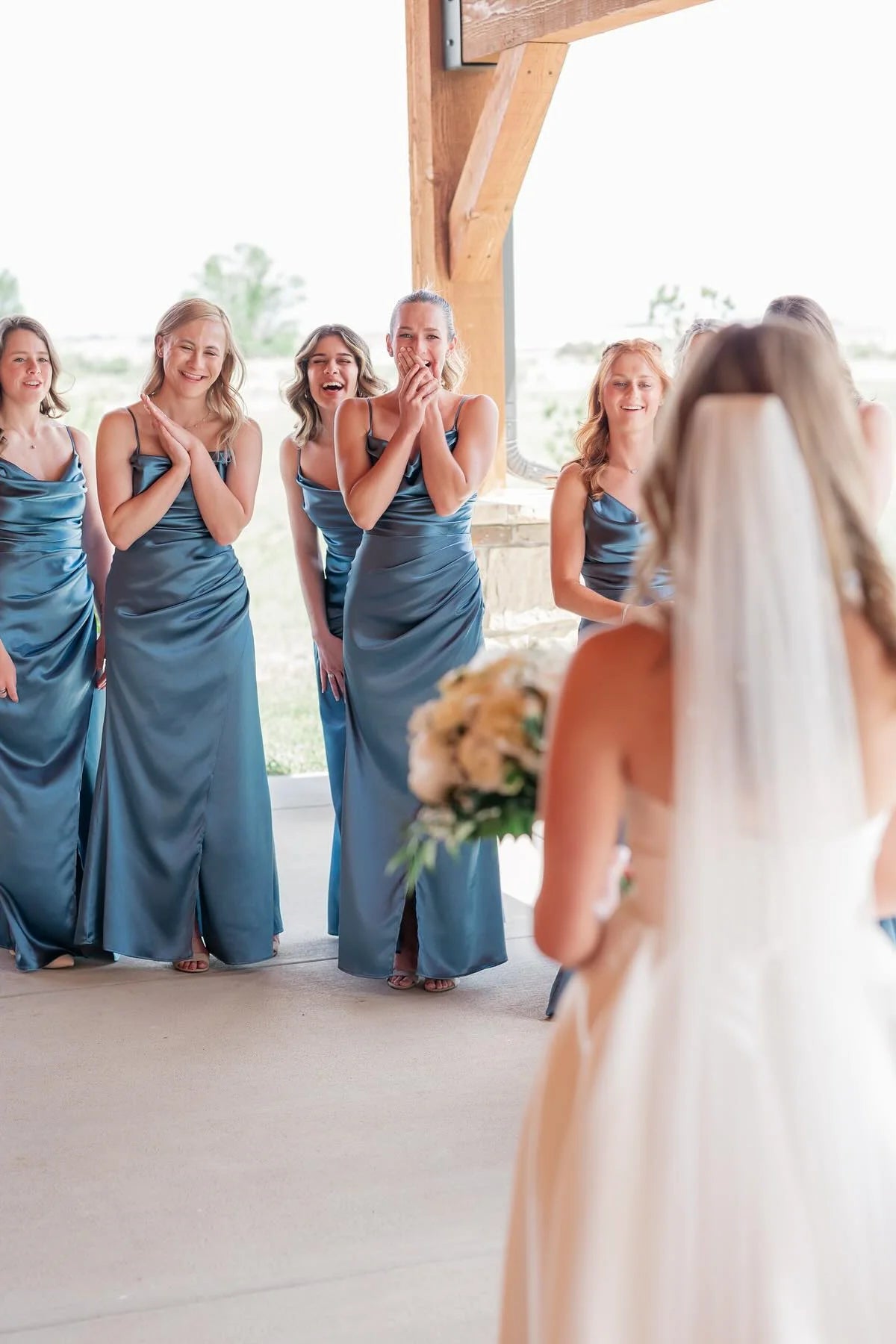 Cowl Neck Dusty Blue Ruched Bridesmaid Dress SH6564