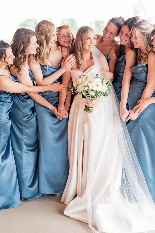 Cowl Neck Dusty Blue Ruched Bridesmaid Dress SH6564
