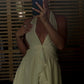 Cute A Line Halter Neck Light Yellow Short Homecoming Dress with Ruffles SH7832