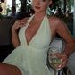 Cute A Line Halter Neck Light Yellow Short Homecoming Dress with Ruffles SH7832