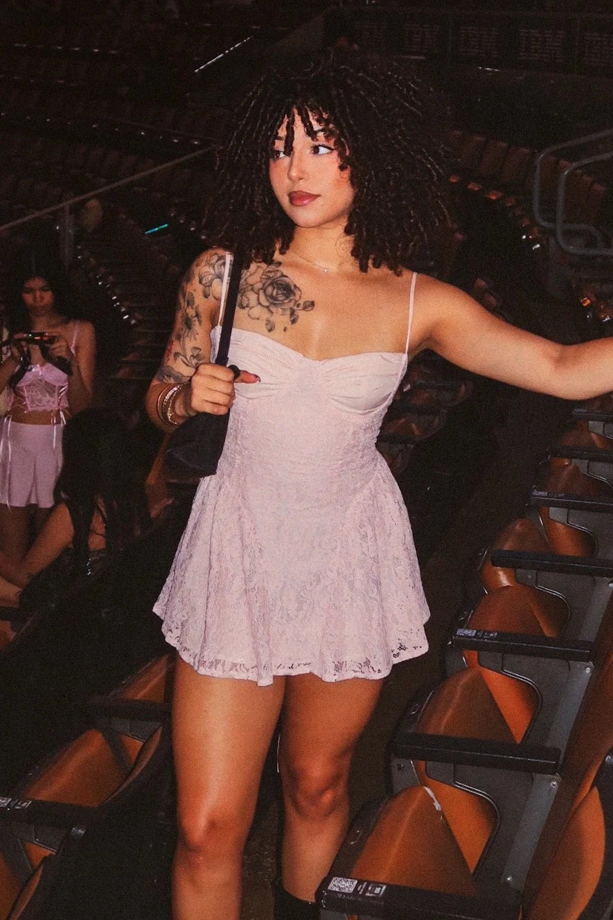 Cute A Line Spaghetti Straps Light Pink Lace Short Homecoming Dress SH7981
