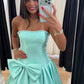 Cute A Line Strapless Light Green Short Homecoming Dress with Pearls Bowknot SH7906