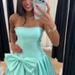Cute A Line Strapless Light Green Short Homecoming Dress with Pearls Bowknot SH7906