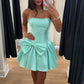 Cute A Line Strapless Light Green Short Homecoming Dress with Pearls Bowknot SH7906