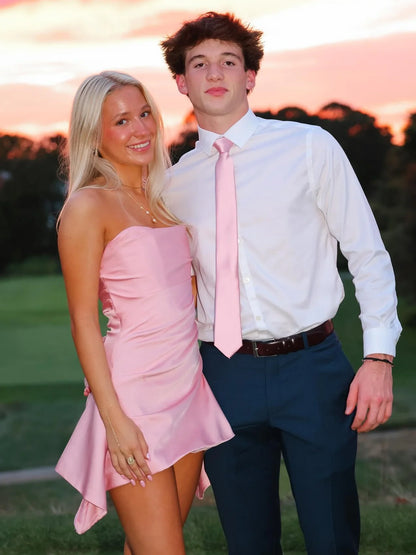 Cute A Line Strapless Pink Satin Short Homecoming Dress SH7462