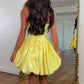 Cute A Line Strapless Yellow Corset Homecoming Dress with 3D Flowers SH7908