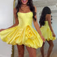 Cute A Line Strapless Yellow Corset Homecoming Dress with 3D Flowers SH7908