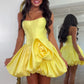 Cute A Line Strapless Yellow Corset Homecoming Dress with 3D Flowers SH7908