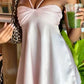 Cute Blush Pink Halter Neck Corset-Style Satin Mini Homecoming Dress SH7869