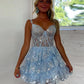 Gorgeous Sparkly Off The Shoulder A-Line Tiered Short Homecoming Dress SH7532