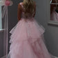 Pink Tulle A-Line Sleeveless Empire-Waist Ruffles Long Prom Dress SH8220