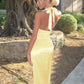 Cute Sheath Halter Neck Yellow Long Prom Dress with Bowknot SH7793