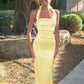 Cute Sheath Halter Neck Yellow Long Prom Dress with Bowknot SH7793