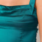 Cute Sheath Square Neck Emerald Satin Short Homecoming Dress with Open Back SH7937