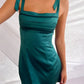 Cute Sheath Square Neck Emerald Satin Short Homecoming Dress with Open Back SH7937