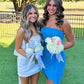 Cute Sheath Strapless Blue Short Homecoming Dress with Ruched SH7527
