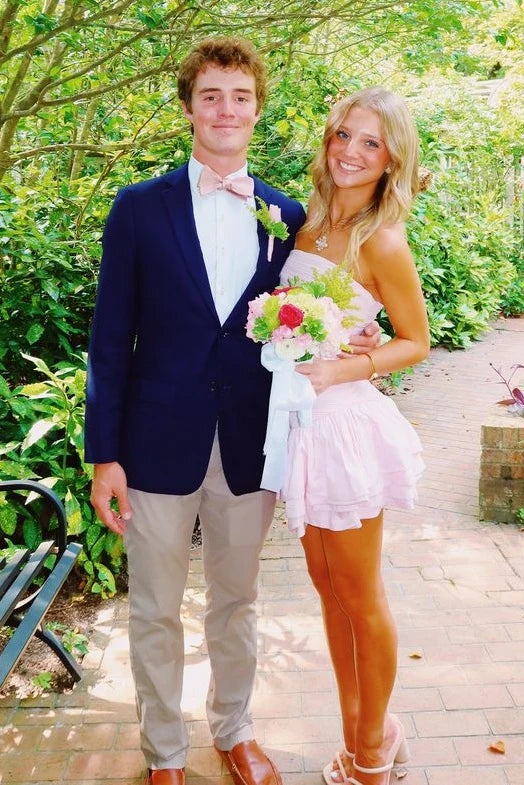 Cute A Line Strapless Light Pink Short Homecoming Dress with Ruffles SH7814