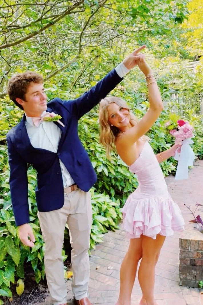 Cute A Line Strapless Light Pink Short Homecoming Dress with Ruffles SH7814