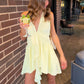 Cute A Line Halter Neck Light Yellow Short Homecoming Dress with Ruffles SH7832