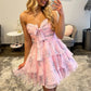 Pretty A Line Sweetheart Light Pink Floral Printed Short Homecoming Dress with Ruffles SH7975