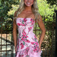 Cute Sheath Strapless Pink Foral Printed Short Homecoming Dress with Bowknot SH7949