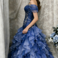 Blue Dreamy Mermaid Exquisite Beaded Layered Ruffle Tulle Prom Dress Evening Gown SH5422