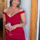 Sexy Burgundy Sheath V Neck Satin Short Prom Dress Homecoming Dress SH6003