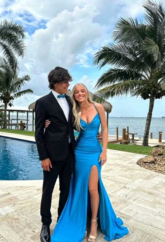 Blue Elegant Mermaid Slit Prom Dress Long Evening Dress SH1070