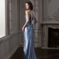 Blue Sheath Strapless Feather Rhinestone Satin Long Prom Dress 16th Birthday Dress SH4192