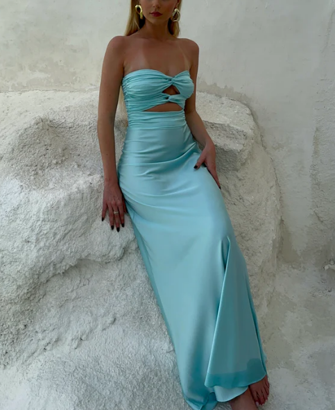 Sweet Strapless Satin A Line Prom Dress Long Party Evening Dress SH1562