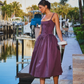 Classic A Line Spaghetti Straps Appliques Dark Purple Satin Prom Dress Outfits SH4836