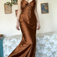 Vintage Halter V Neck  Beaded Appliques 90s Prom Dress Mermaid Evening Dress SH1132