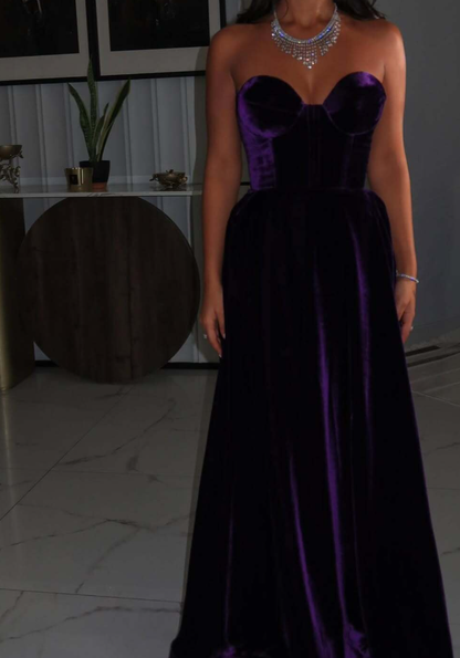 Sexy A Line Sweetheart Neck Purple Velvet Prom Dress Evening Dress SH4 –  shinydress