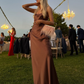 Simple Brown A Line Spaghetti Strap Satin Open Back Prom Dress Wedding Guest Dress SH4448