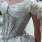 Gorgeous Exquisite A Line Off the Shoulder Flower Rhinestone White Satin Long Wedding Dress Date Dress SH3466