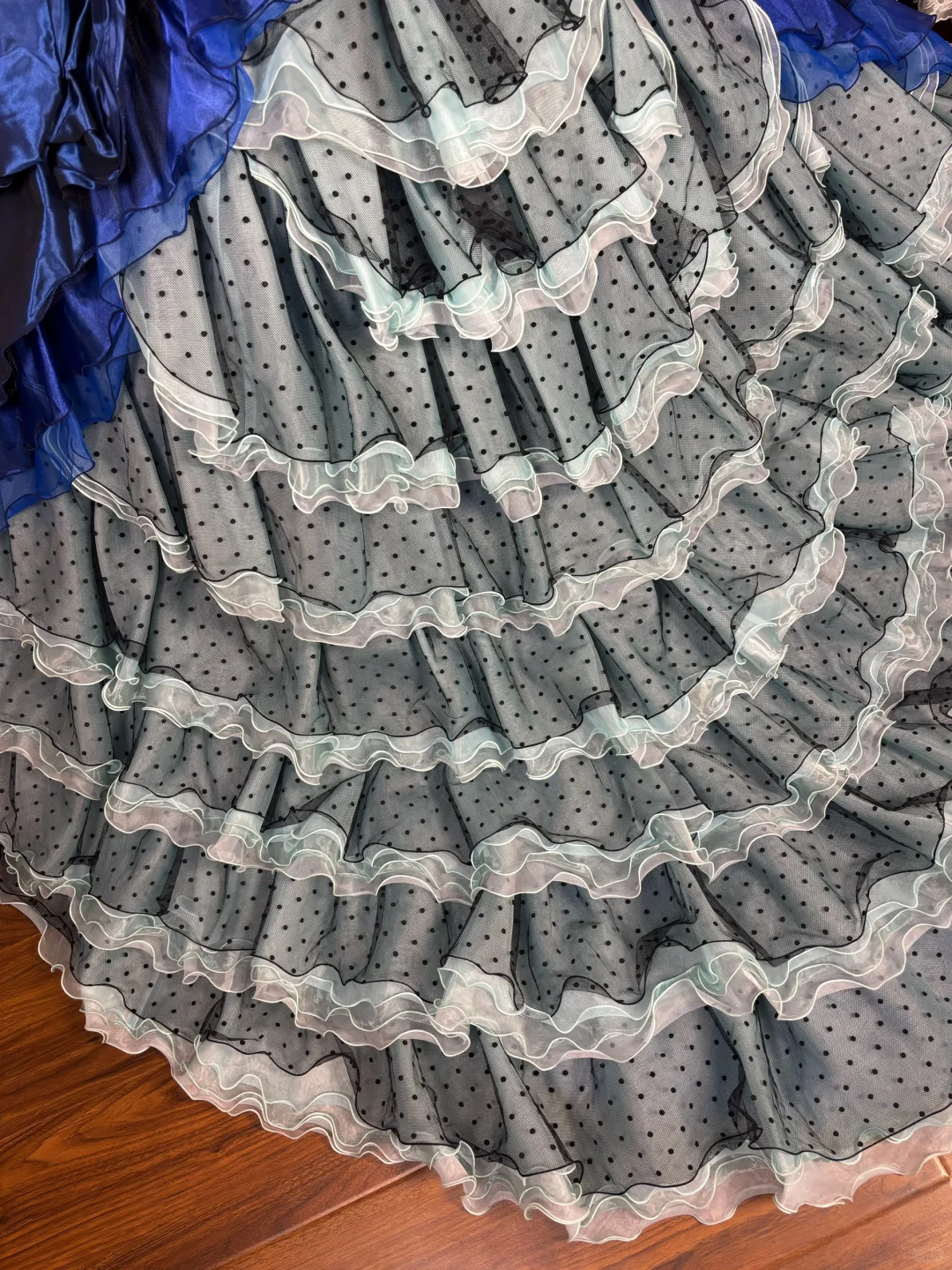 Vintage Royal Blue Satin Layered Tulle Prom Dress Party Evening Dress SH5695