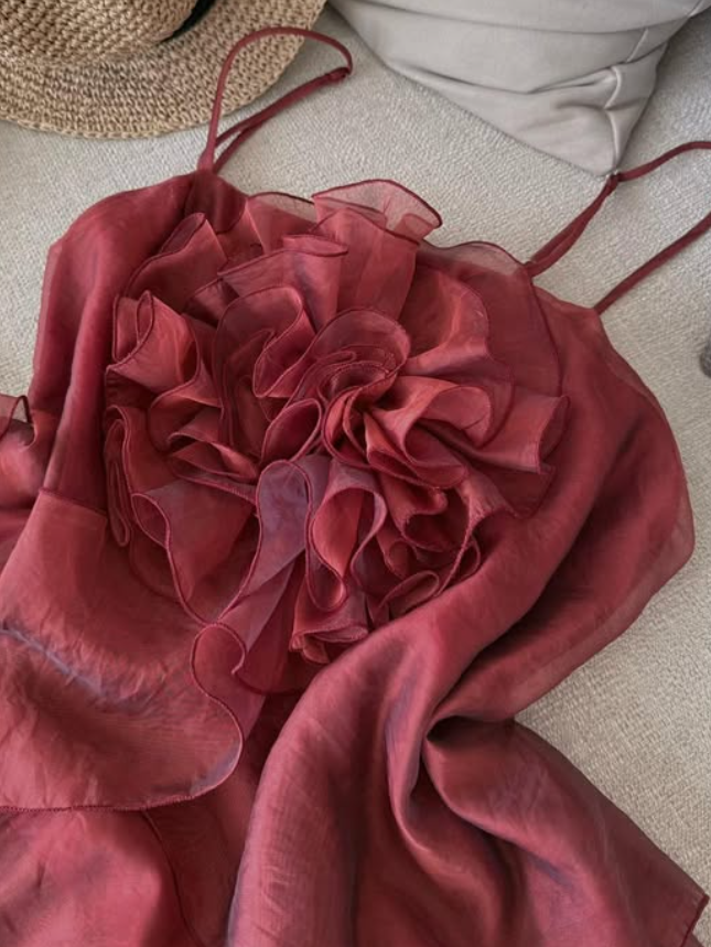 Burgundy A Line Spaghetti Strap Layered Chiffon Short Homecoming Dress Outfits SH4680