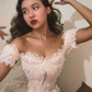 Vintage Ivory A Line Off the Shoulder Lace Satin Tulle Prom Dress Wedding Dress SH4471
