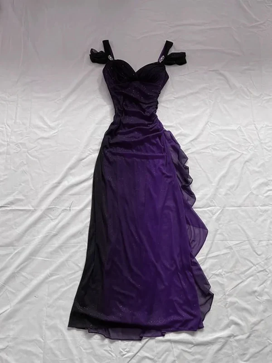 Sexy A Line Straps Ombre Grape Purple Chiffon Long Prom Dress  SH1155