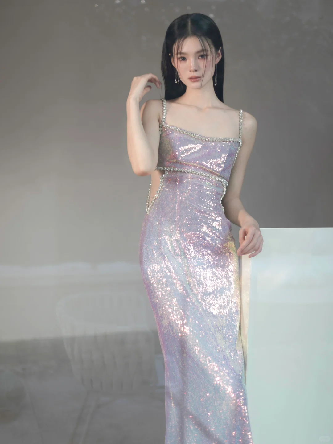 Shiny Pink Sheath Straps Rhinestone Sequin Prom Dress Evening Dress Party Dress SH4220