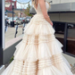 Light Champagne Slit Tulle Long Prom Dress Formal Dress SH681