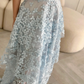 Baby Blue A Line Strapless 3D Floral Tulle Prom Dress Evening Dress SH8557