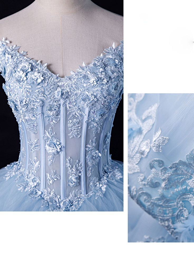 Blue Lace Tulle Appliques Long Prom Dress Formal Evening Dress SH1324