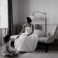 Cute A Line Bowknot Strap White Satin Long Wedding Dress SH8252