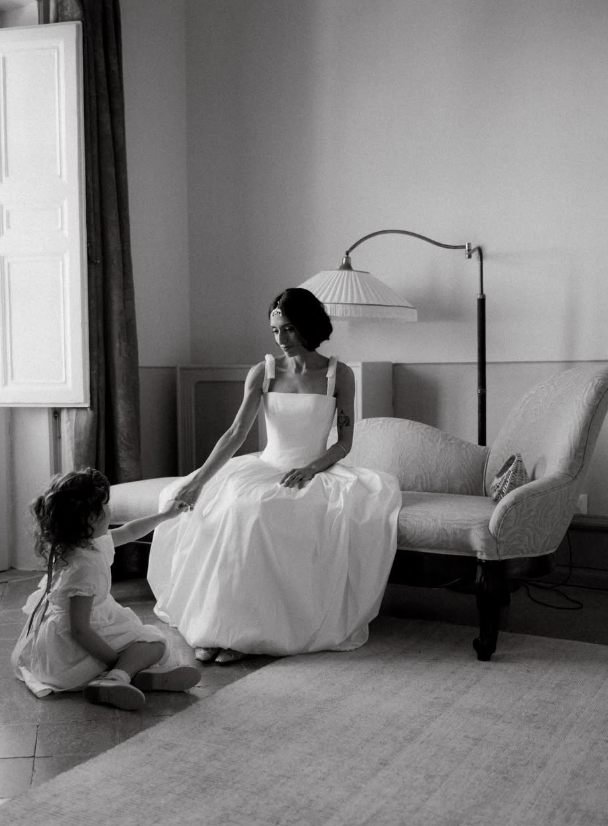Cute A Line Bowknot Strap White Satin Long Wedding Dress SH8252